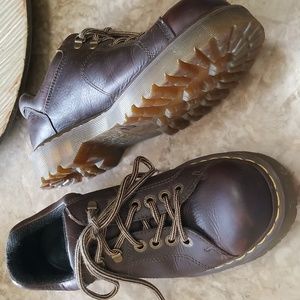 Vintage Dr Martens Grizzley Brown Leather Oxford Shoes Size Men's 10 Women's 11